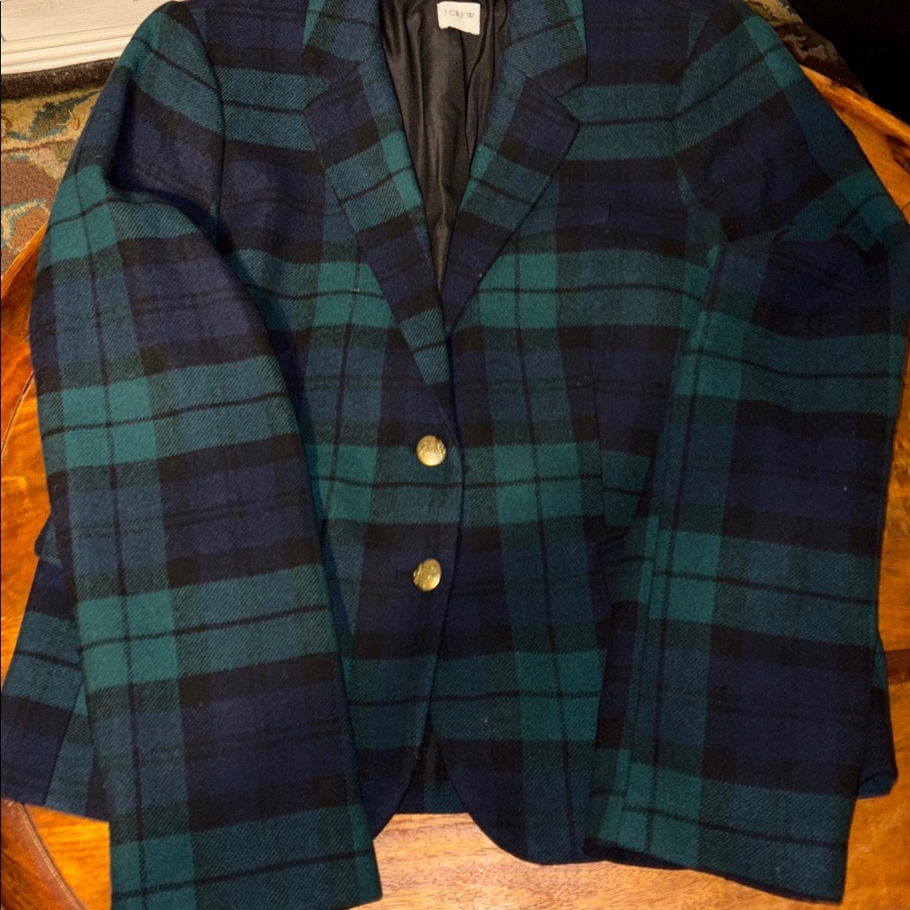 J.Crew Black Watch Plaid Wool-Blend Schoolboy Blazer, green - Picture 4 of 7